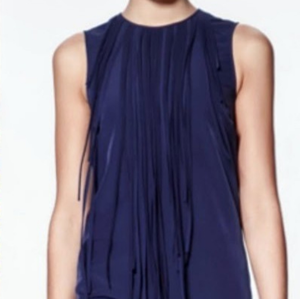 Zara Basic Cobalt Blue Fringe Dress - Size Small